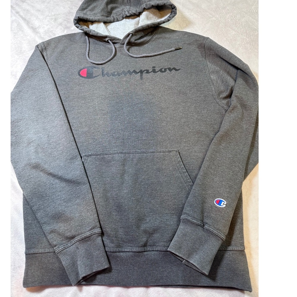 Champion Mens Authentic Athleticwear Hoodie Charcoal Grey Script Logo GF89H M